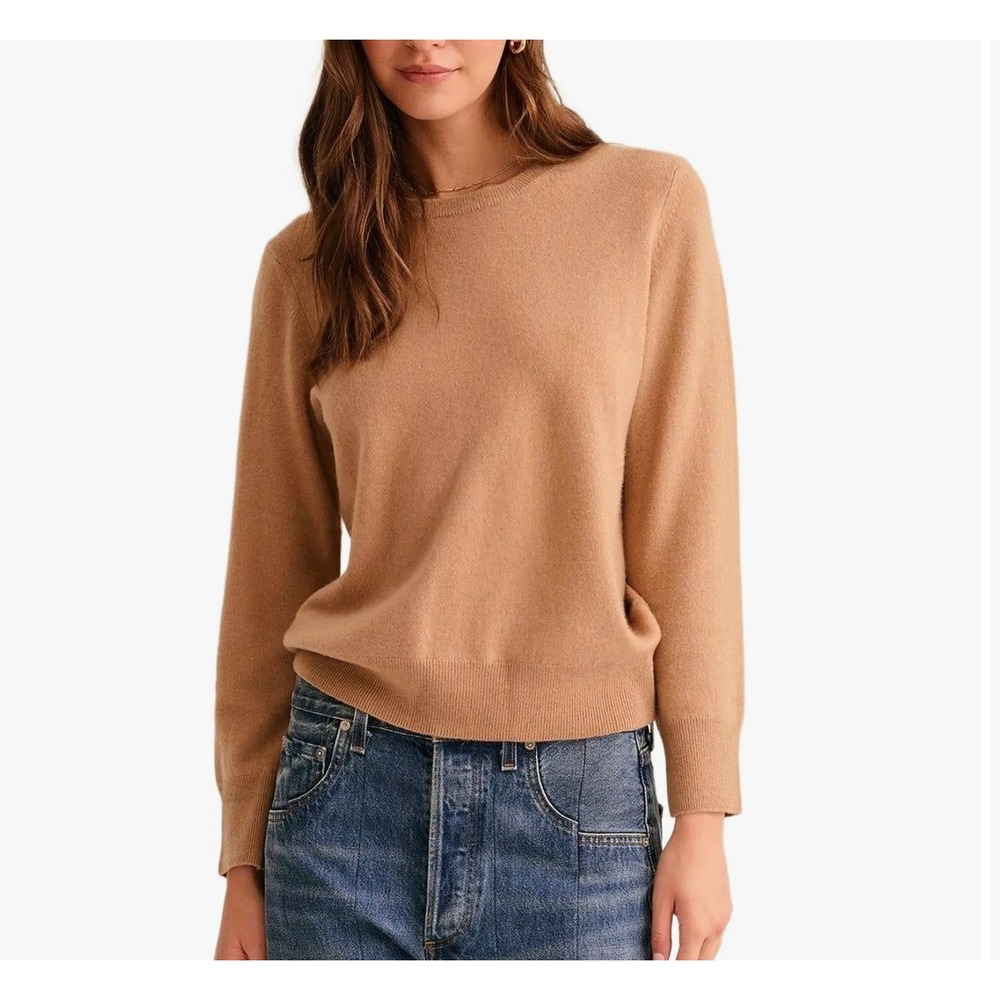 NAADAM Essential 100% Cashmere Crewneck Sweater Camel Tan Brown Womens Small S